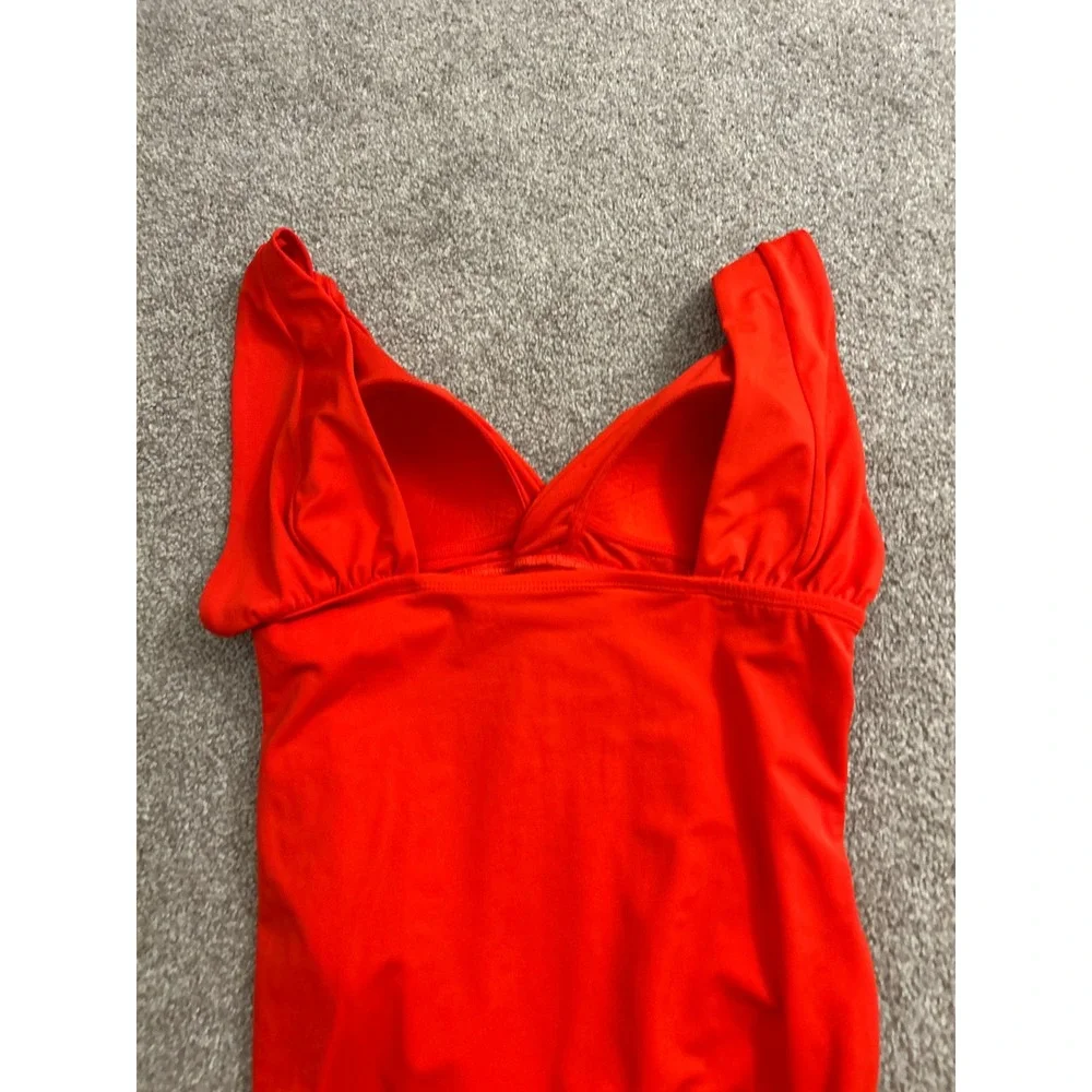 Time and Tru One Piece Swimsuit Womens Large 12-14 Red Excellent Ruched V-Neck